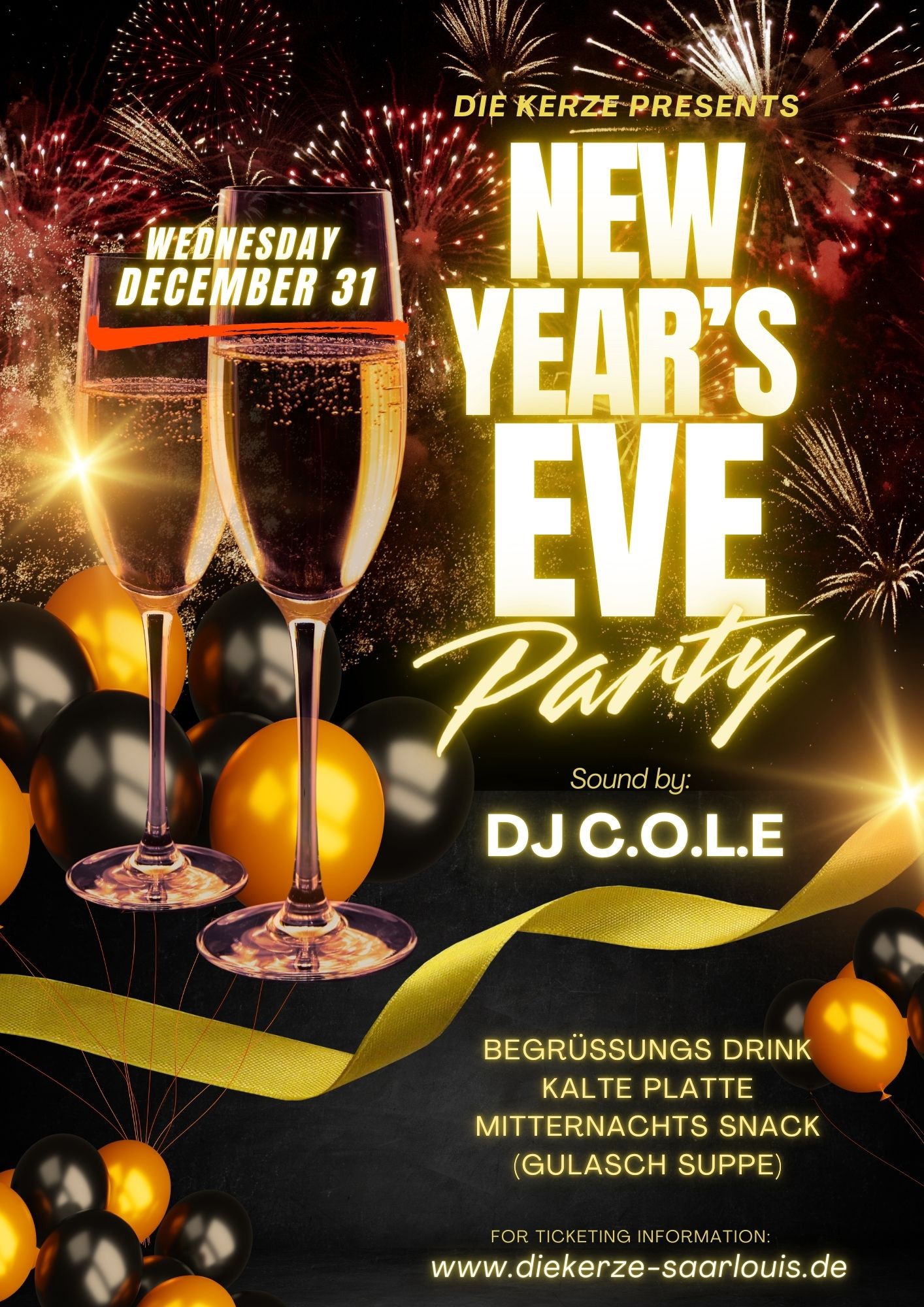 Black & Gold Dynamic New Year's Eve Party Flyer - 1